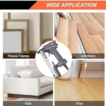 Pneumatic Brad Nailer U Shape Air Staple Gun with Wrench - Portable Upholstery Tool Holds 100 Nails for Flooring, Professionals and DIY Amateur
