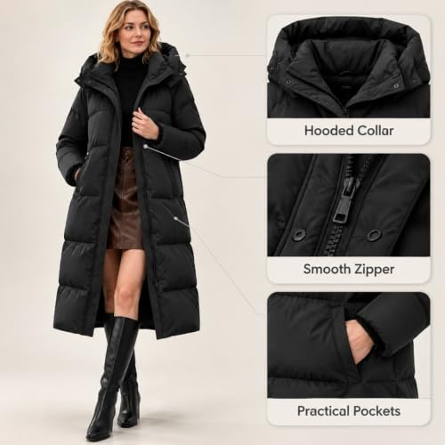 FPMLUXLL Puffer Jacket Womens Long Quilted Hooded Winter Coats with Pockets - image 5