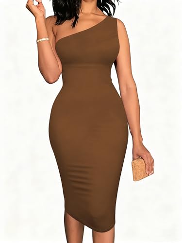 Image of TOPSRANI Women Sexy Midi Dress Bodycon Casual Sleeveless Basic Ruched Tank Summer Club Party Dresses