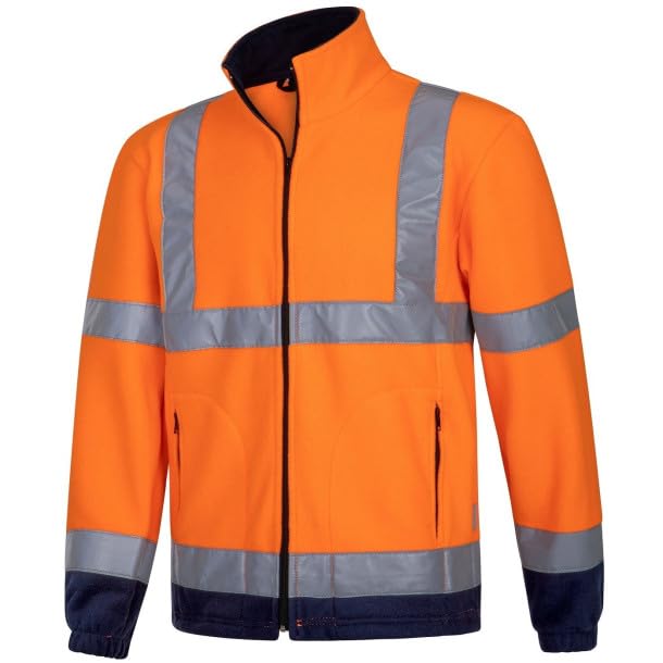 KAJMAN HV O Giacca in pile di sicurezza Hi-Vis con strisce catarifrangenti, abbigliamento da lavoro, protezione dal vento, arancione/blu navy