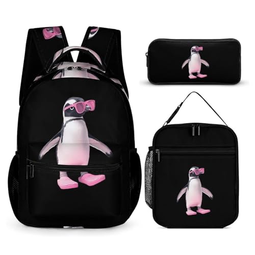 Flip Flop Penguins Cute Backpacks Set Lightweight Lunch Bag Aesthetic Pencil Cases for Travel Work
