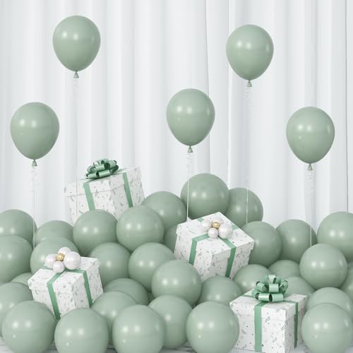 Image of Pale Dusty Green Balloons 5inch Small Olive Sage Green Balloon 60pcs Mini Round Retro Haze Fog Latex Balloons for Arch Garland Light Green Balloon for Birthday Party Decoration Jungle Safari