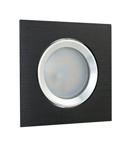Preisvergleich Produktbild LED Einbaustrahler Einbaurahmen Einbaulampe Deckenleuchte Lampe Spot Einbauleuchte Einbauspot GU10 Deckenspot Deckenstrahler Deckenlampe 230V Rahmen SMD COB Rund Eckig aus der Serie Alu GIRA (s) (eckig / schwarz / gebürstet) inkl. LM-5 ( 7 Watt TEDI ) (kaltweiss)