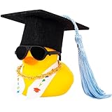 Contenuto della confezione: 1 anatra di gomma con un mini cappello da laurea, occhiali, fascia, collana e nastri biadesivi.