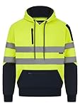 LABEL APPAREL Hi Vis Mens Hoodie Reflective Tape Pullover Winter Hooded Jacket Warm Safety Security Workwear Jumper For Men UK (UK, Alpha, XL, Regular, Regular, Yellow/Navy)