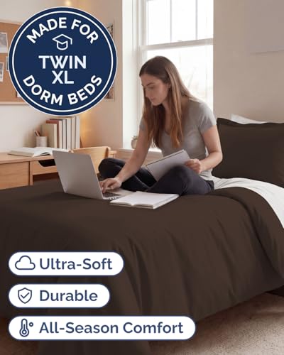 Image of Duvet Cover Twin /Twin XL Size Set - Extra Soft Twin /Twin XL Duvet Cover 68 inch x 90 inch with 1 Pillow Sham for Women, Men, Kids & Teens - Comfy, Easy-Care & Fade Free with Zipper Closures and Ties (Brown)