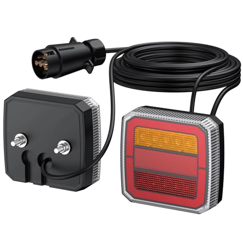 DTEANJU Lot de 2 Feux arrière 40 LED pour Remorque 12-30V IP65 avec Câble 9.75 m 7 Broches, Feux Remorque Stop Clignotant Montage à Vis avec E-mark E57 E9...