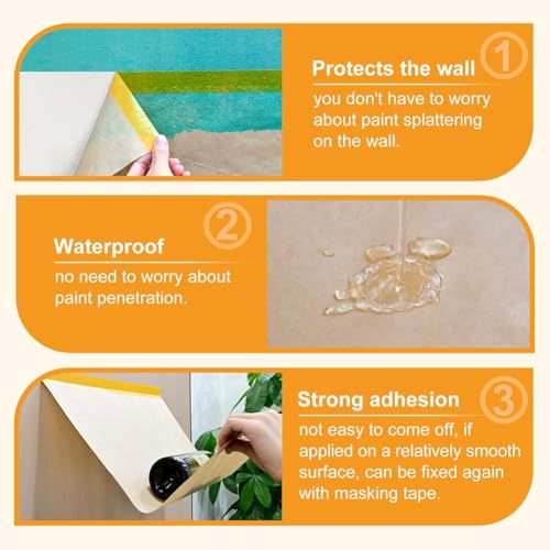 Miniatura 5 de Flaroey Papel De Enmascarar Precintado, Rollos De Papel Para Pintores Con Cinta Adhesiva Y Drapeado, Para La Protección De Muebles Y Suelos De Coche, Revestimientos De