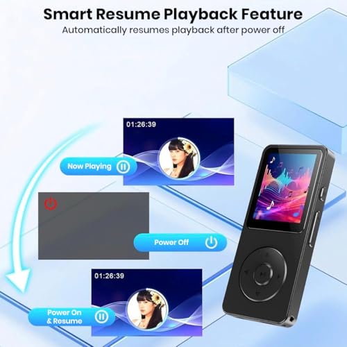 Image of AUDIOCULAR M61 MP3 Music Player with Bluetooth 5.3 & 32GB Card Included, Built-in Speaker, FM Radio, Voice Recording, Type-C - Expandable Up to 128GB - Ideal for Jogging, Gym & Travel (Black - 32GB)