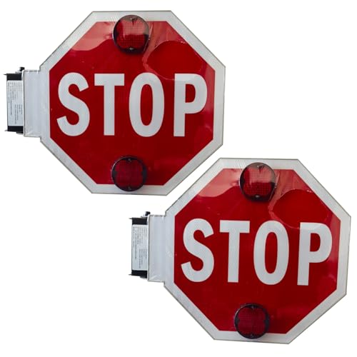 Mavcobo DC 12V/24V Stop Sign for School Bus 18'' School Bus Stop Light Sign Aluminum Octagon Public Traffic Safety LED Flashing (2PCS)