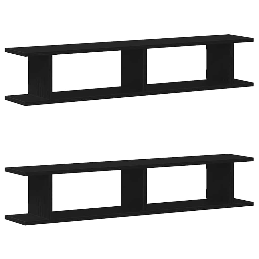Homgoday Estante Pared 2uds Madera ingeniería Roble Negro 105x18x20cm Estantería de Pared Colgante Flotante Almacenamiento Espacio Decoración Artículos Diarios en Familia