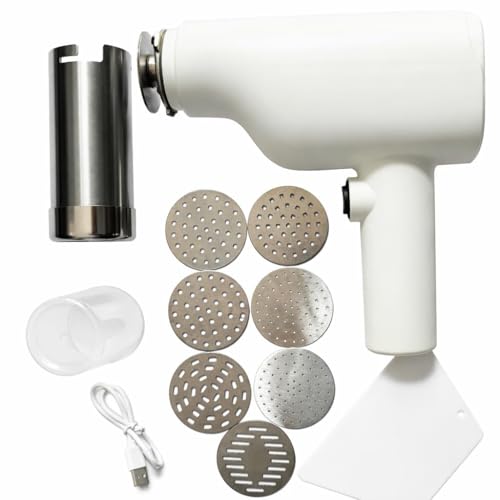 Image of Automatic Electric Idiyappam Maker with 7 Stainless Steel Molds | Rechargeable Cordless Murukku & Chakli Maker Machine | Heavy Duty 40W Motor Sev Press, Pasta & Noodle Maker | 200g Capacity