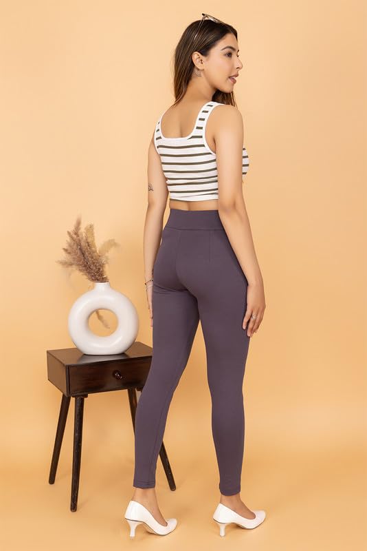 Image of Mlada Slim Fit Jeggings with Elastic Waist Band for Women Office Work Formal Wear Trousers Stretch Cotton Knit High Waist Skinny Fit Jeggings Lycra Pants Travel Comfort Jeggings