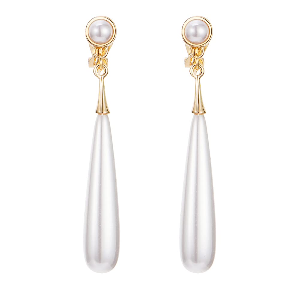 TONLUYAXPearl Clip on Earrings for Women Drop Clip Earrings for Women Gold Plated White Imitation Pearl Earrings Fashion