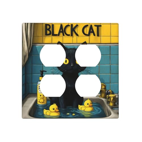 Decorative Outlet Covers Novelty Black Cat Funny Duck Bath 2 Gang Wall Plate Cover Double Duplex Receptacle Two Switch Light Switch Cover Plate Jumbo Dual Faceplate