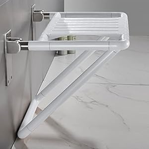 PEALOV Opvouwbare douchestoelen aan de muur gemonteerd, 65cm verbrede zitting, douchestoel met steunpoten Wandgemonteerde badkamer veiligheidskruk stoel belasting 500 lbs, antislip douchekruk voor ouderen, zwangere vrouwen, badhulp