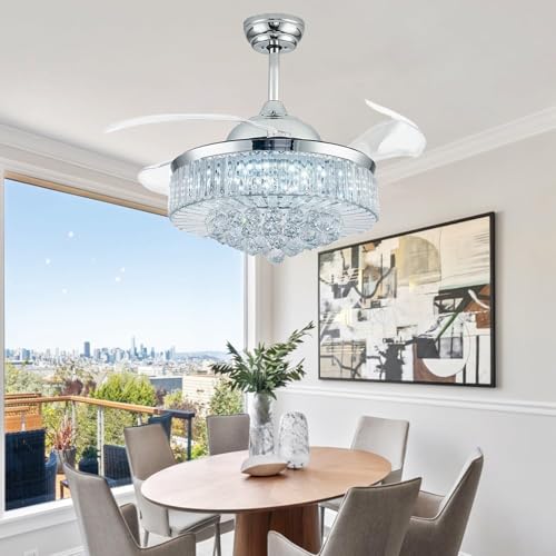 Image of 48'' Crystal Fandelier Ceiling Fan with Light, Chrome