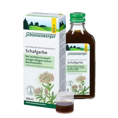Schoenenberger - Schafgarbe naturreiner Heilpflanzensaft - 1x 200 ml Glasflasche - freiverkäufliches Arzneimittel - Natürliches Mittel gegen krampfartige Magen-Darm-Beschwerden