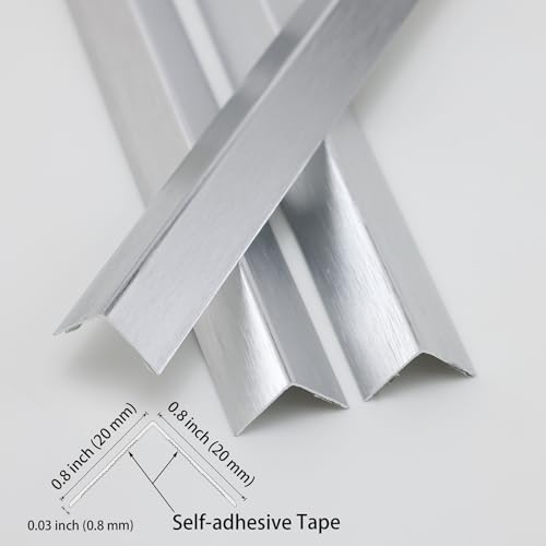 Image of Trimold Brushed Silver Aluminum Peel and Stick L Molding Corner Guards with 90 Angle for Wall Door Frame Cabinet Baseboard Protection and Decoration, 51.2in x 0.8in (3Pcs)