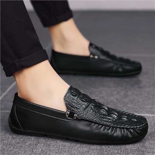 Loafers for Men Round Toe Solid Color Crocodile Print Lightweight Flexible Comfortable Casual Non-Slip Low Heel Work Shoes4