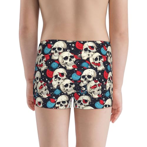 Boys' Cotton Boxer Brief Soft Underwear-Rock Record Skull Artist3