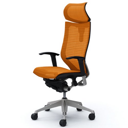 オカムラ オフィスチェア バロン 可動ヘッドレスト 可動肘 座メッシュ オレンジ CP81CR-FDH8 シルバー ブラックフレーム