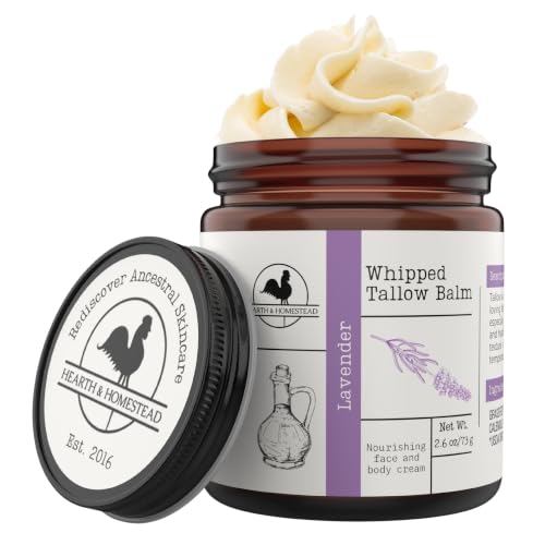Image of Hearth & Homestead Whipped Beef Tallow for Skin & Face, 100% Grass Fed, Eczema Cream & Body Butter, Organic Olive Oil, Calendula & Rose, Lotion & Hand Moisturizer for Dry Skin, Lavender, 2.6oz