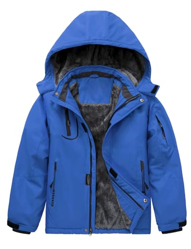 Arssm Boy's Waterproof Ski Jacket Kids Fleece Lined Warm Winter Snow Coat Thick Hooded Snowboard Jackets