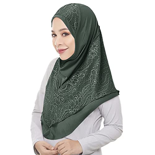 Women Lace Splicing Hijab Muslim Head Wrap Islamic Long Head Scarf Stretchy Turban Scarf Fashion Malay Wrap Scarf