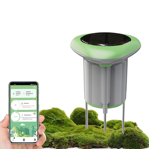 RISOON Solar Powered Soil Moisture & Temp Sensor WiFi/Bluetooth No Gateway Required | IP65 Waterproof Indoor/Outdoor Plant Monitor | Compatible with Alexa & Tuya Smart Life | Garden, Farm Hygrometer