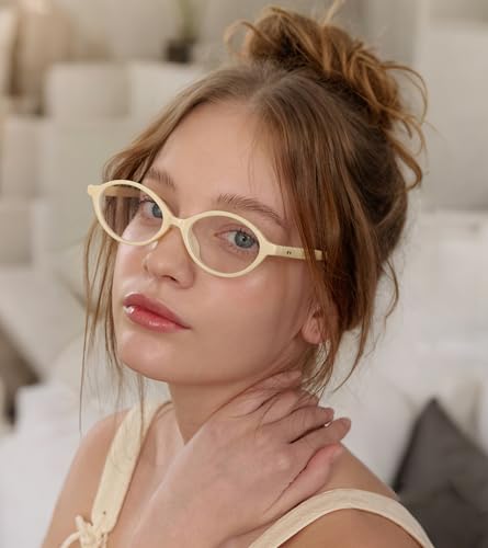 Image of AIEYEZO Small Oval Blue Light Glasses for Women Fashion Retro TR90 Oval Frames Computer Screen Glasses (Milk White)