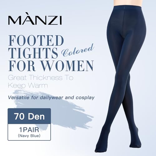 Image of MANZI Women's Solid Color Semi Opaque Footed Tights Soft Stretch Pantyhose