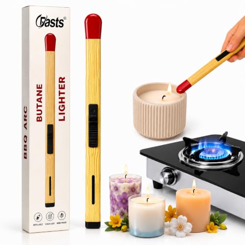 Image of Crasts Match Stick Shaped Butane Lighter, Long Handle Refillable Gas Lighter with One Touch Trigger & Visible Fuel Level, Multipurpose Lighter for Gas Kitchen, Candle & Outdoor Use, Pack of 1