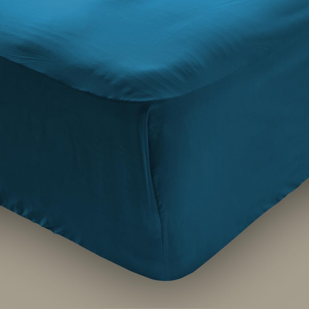 Don Descanso – Sabana Bajera Alto Especial Algodón 100% Azul Marino 180 Hilos para Cama 150 cm. hasta 34 cm. Fácil Planchado y Lavable (30º). Fresca, Transpirable y Suave (Disponible Varios Tamaños)