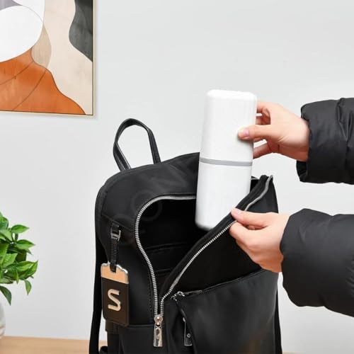 Image of QONETIC Plastic Travel Tooth Brush Holder for Bathroom Square Toothbrush Holder for Travel,Portable Toothbrush Case&Tooth Brush Cover Box Organizer for Traveling,Camping,& Business Trips (Blue+White)