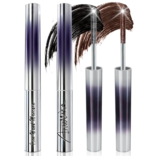 Iron Wand Mascara, 2Pcs Máscara de Pestañas Mmetálica Lavables, Rizo 3D Rimel Pestañas Volumen y Largura, Resistente al Agua y Duradero, A Prueba de Manchas, No se Apelmaza (Negro, Marrón)