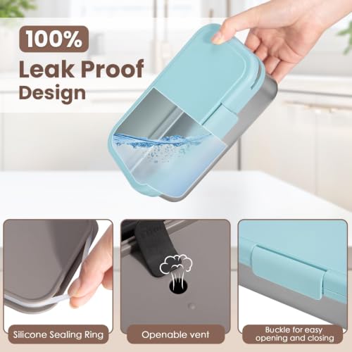 Image of JSLOVE Stainless Steel Lunch Bento Box for Adult, 30oz Leak-Proof Lunch Container, Stainless Metal Kid Bento Box with Adjustable Divider, Sauce Container, Microwave, Dishwasher & Freezer Safe(Blue)