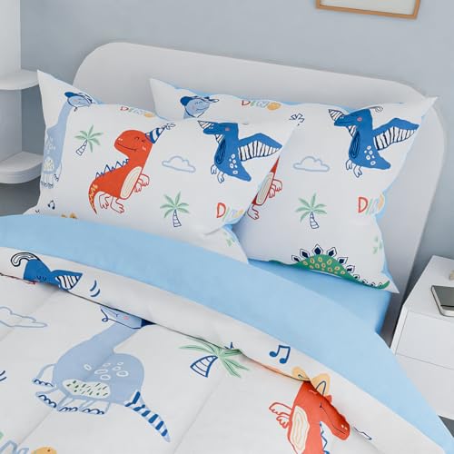 Image of SANDJEST Dinosaurs Bedding Twin Set for Boys Kids Children, Ultra Soft Microfiber Comforter Set with 3-Pieces, Comforters Bed Sets Bedroom Decor