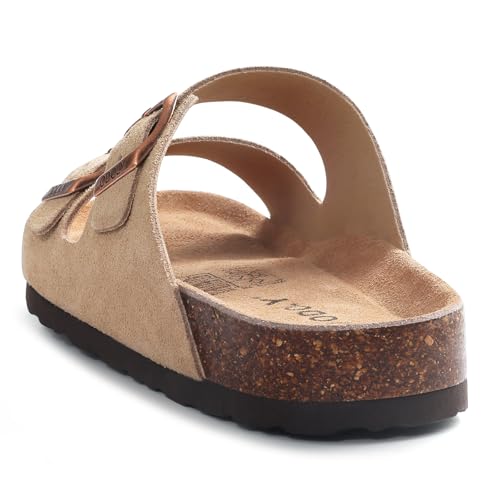 Image of ODOLY Unisex Comfortable Cork Footbed Slide Sandals with Arch Support | Adjustable Buckle, Lightweight Summer Sandals for Travel and Everyday Wear