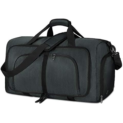 NEWHEY Foldable Travel Duffle Bag 40L 65L 80L 100L Holdall Bag Large Weekend Overnight Bag with Shoes Compartment Sports Gym Bags for Men & Womem (Dark Gray, 80L) Cover