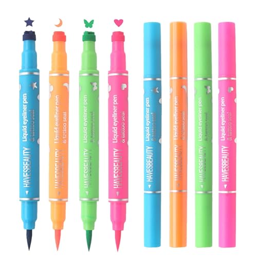 Delineador de ojos líquido, delineador de ojos con punta duall, lápiz delineador de ojos líquido de 4 tonos, herramienta de maquillaje impermeable con plantillas de mariposa y corazón, delineador de
