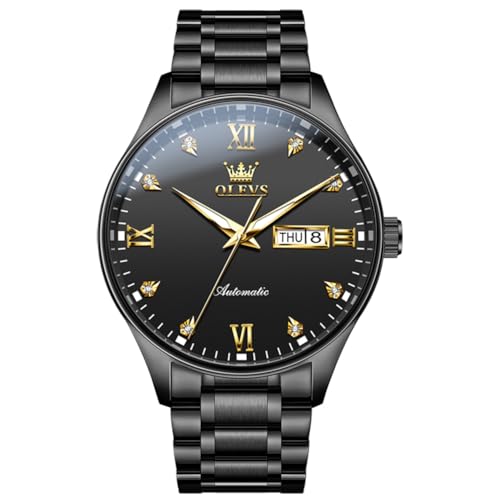 Image of OLEVS Automatic Watches for Men Self Winding Mechanical Classic Diamond Business Luxury Dress Stainless Steel Waterproof Calendar Mens Watch