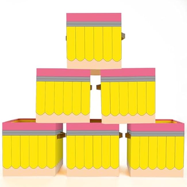 6 Pcs 11 Inch Colorful Fabric Storage Bins Pencil Foldable Fabric Cubby Baskets with Handles for Back to School Classroom Organization Collapsible Bin Organizer for School Nursery Office Home Supplies