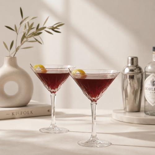 Image of Femora Muse Cocktail Glass Set of 2, 260 ml Martini Glasses, Premium Clear Cocktail Glasses for Martini, Cosmopolitan & Mocktails, Elegant Stemware for Bar & Home