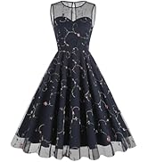 Amazon.com: Floral Embroidery Tulle Dress for Women 3/4 Sleeves Rose Floral  Mesh Dresses Illusion Vintage Cocktail Swing Dress Vintage Flower  Embroidered Tulle Evening Prom Dresses Navy XX-Large : Clothing, Shoes &  Jewelry