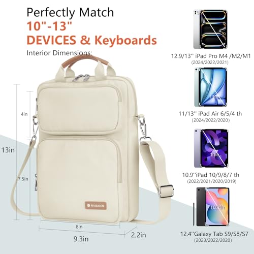 Image of 10-13 Inch Tablet Sleeve Bag, Ipad Bag for 13 In /11 in New iPad Pro M4 & 13 in Air M2 2024,iPad Pro 12.9 M2&M1,Ipad 10.9,Galaxy Tab S8+ /S9+ 12.4,with Removable Shoulder Strap (Beige)