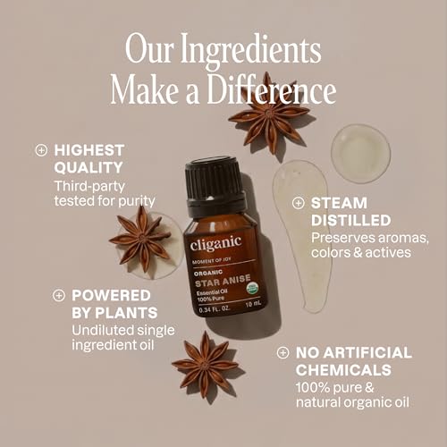 Image of Cliganic Organic Star Anise Essential Oil, 100% Pure Natural for Aromatherapy | Non-GMO Verified