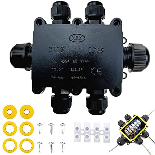 Erdkabel Anschlussdose 6 Wege Verbindungsdose Abzweigdose Ip68 Wasserdicht Verteilerdose Erdkabel Elektrischer 5M Abzweigdose Junction Box Klemmkasten Kabelverbinder Kabeldurchmesser Ø 4mm-15mm Cover
