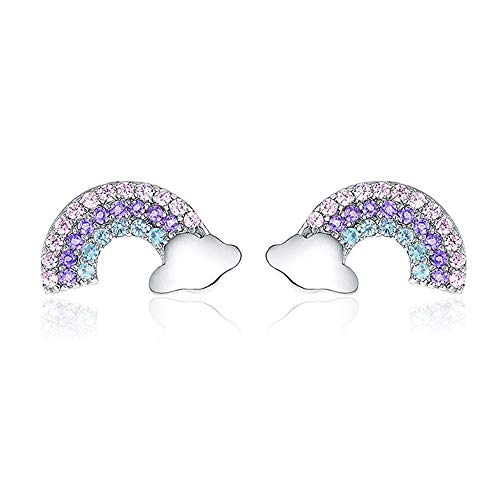 CiNily Hypoallergenic Stud Earrings for Girls Ladies 18K White Gold Plated Rainbow Earrings Multicolor Cubic Zirconia for Women