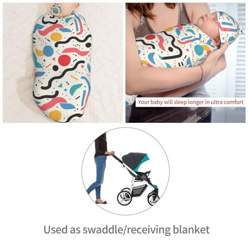 Image of 90s Pattern Newborn Swaddle Blankets Hat Sets Soft Baby Receiving Blanket Swaddle Sack for Baby Shower Infant Boy Girl Gift